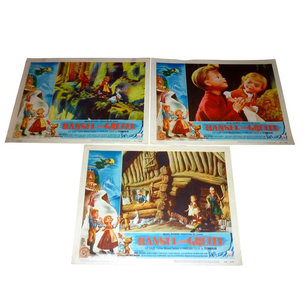 Lot of 3 Vintage 1954 Hansel and Gretel Movie Lobby Cards Original RKO Puppet
